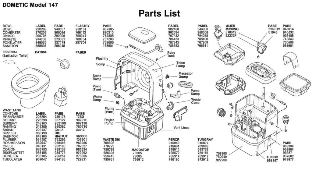 parts list for dometic model 147 sanitation toilets